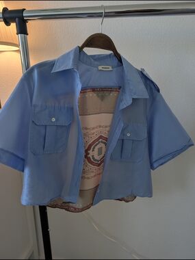Sandro Light Blue Short-Sleeve Silk Shirt